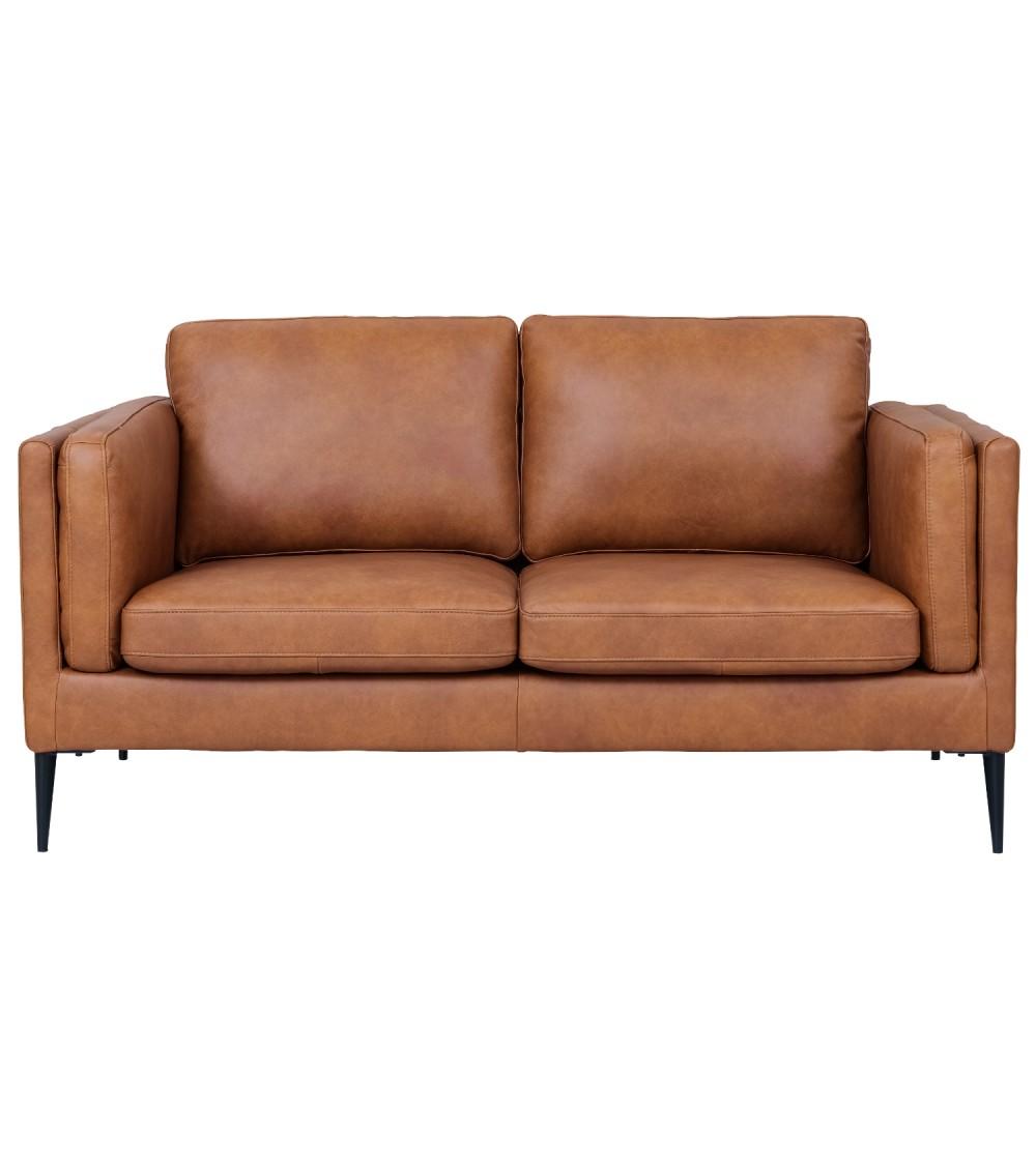 Valencia 2-seters sofa i lysebrunt semianilinskinn med svarte metallben