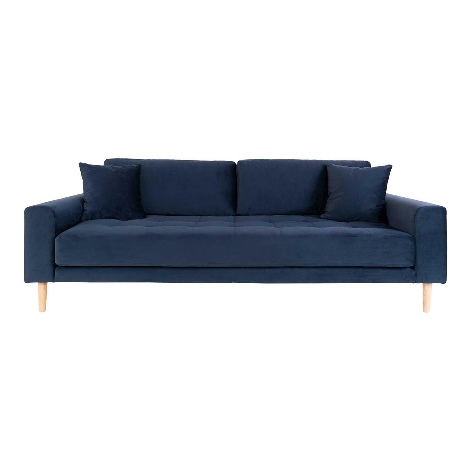 HOUSE NORDIC Lido 3-manns sofa i mørkeblå velour med ben i naturlig tre