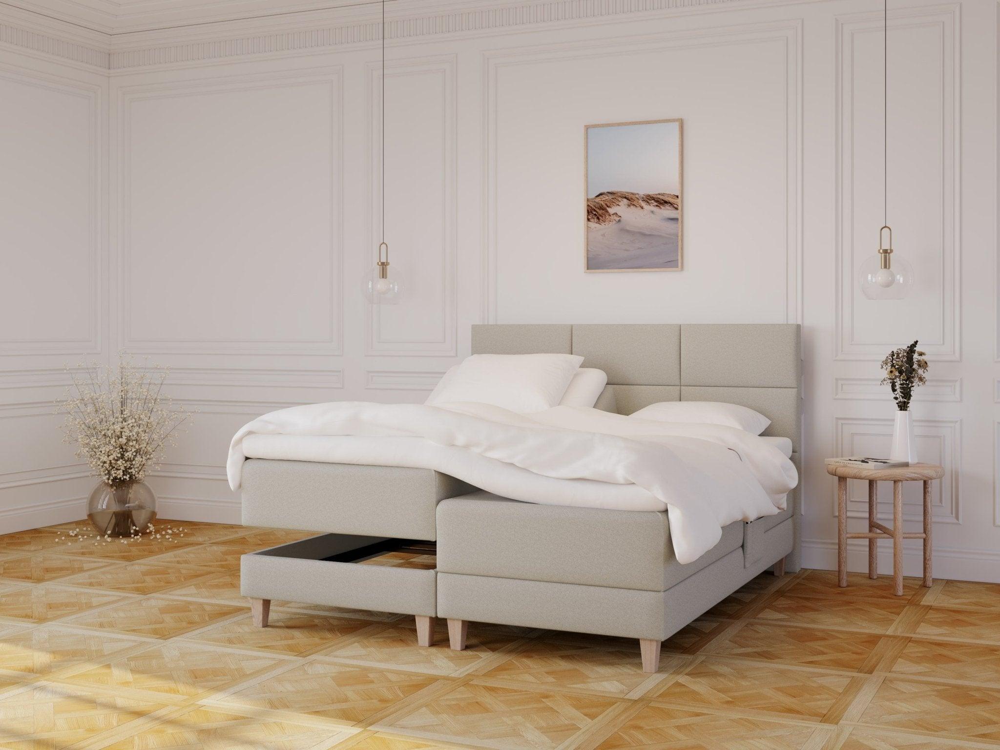 Nordic Dream Aura regulerbar seng i sandfarget stoff, 180x200