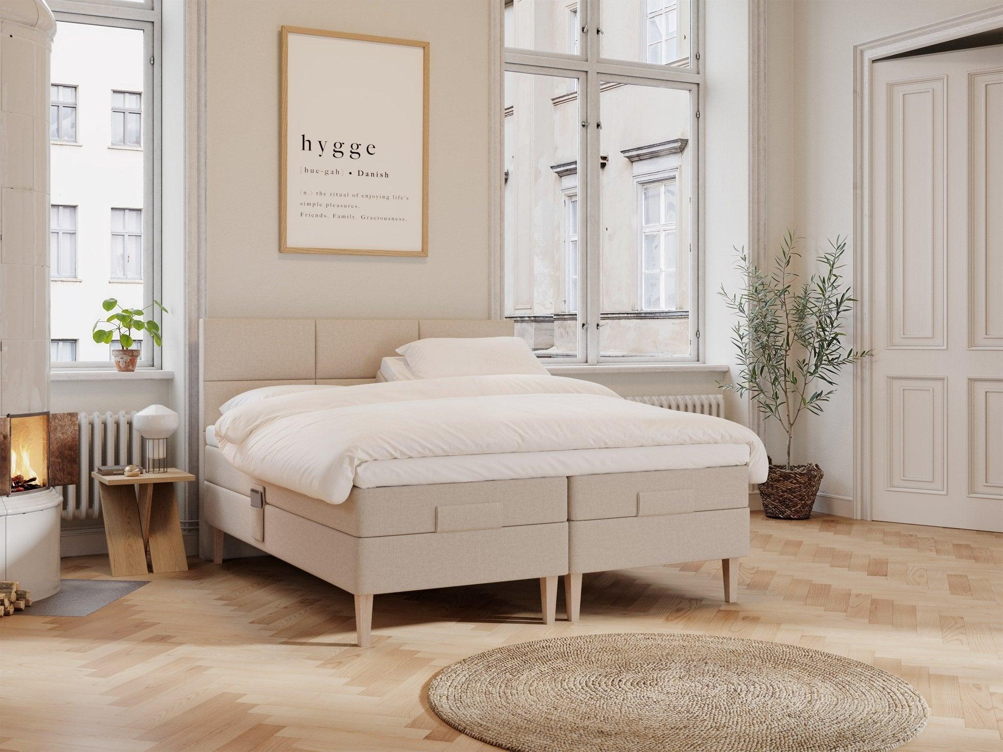 Nordic Dream Ragna regulerbar seng i sandfarget stoff, 180x200