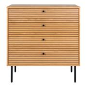 House Nordic kommode i eikefiner med fire skuffer og ben i sort metall, 80x40x85 cm