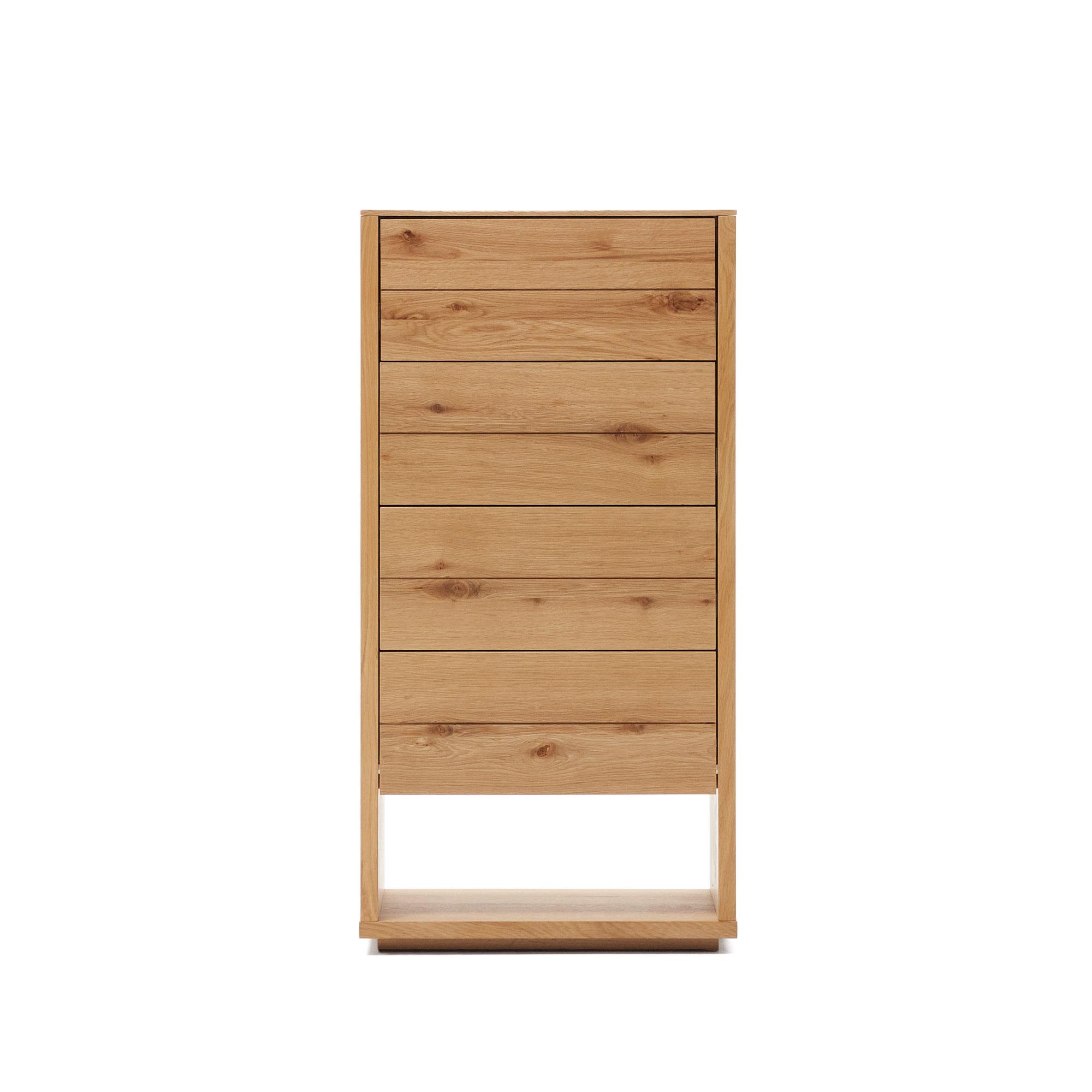 Kave Home Alguema kommode i naturlig eikefiner med fire brede skuffer, 60x120 cm