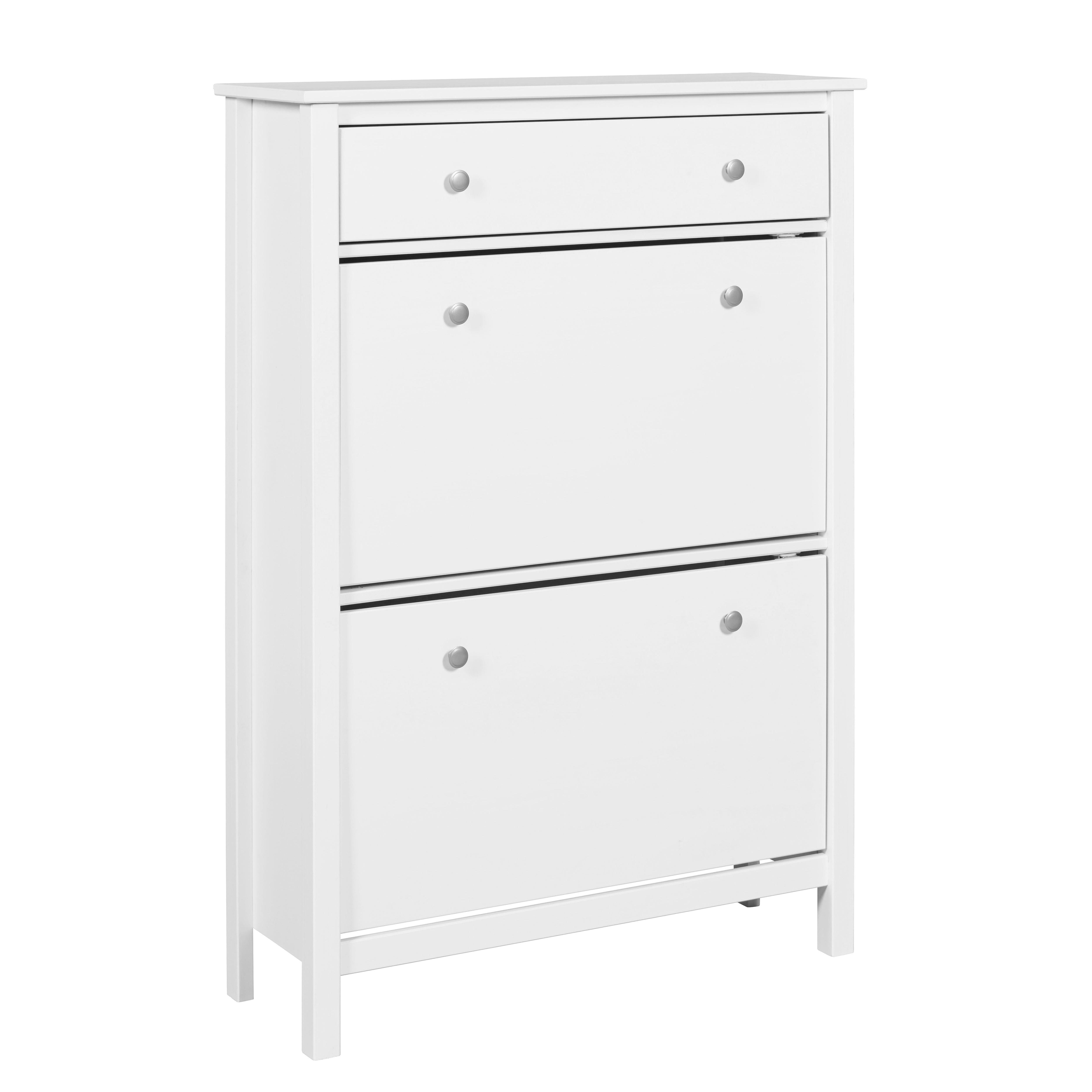Nordic Living Chilly Home skoskap i hvit furu med tre klaffrom for tolv par sko