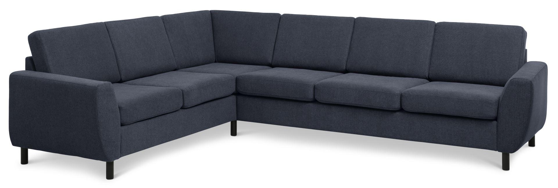 Wendy 7-seters hjørnesofa i mørk blå polyester med sorte tredetaljer