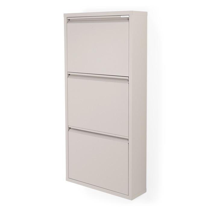 Spinder Design Billy 3 skoskap i silkematt taupe stål med tre nedfellbare klaffer