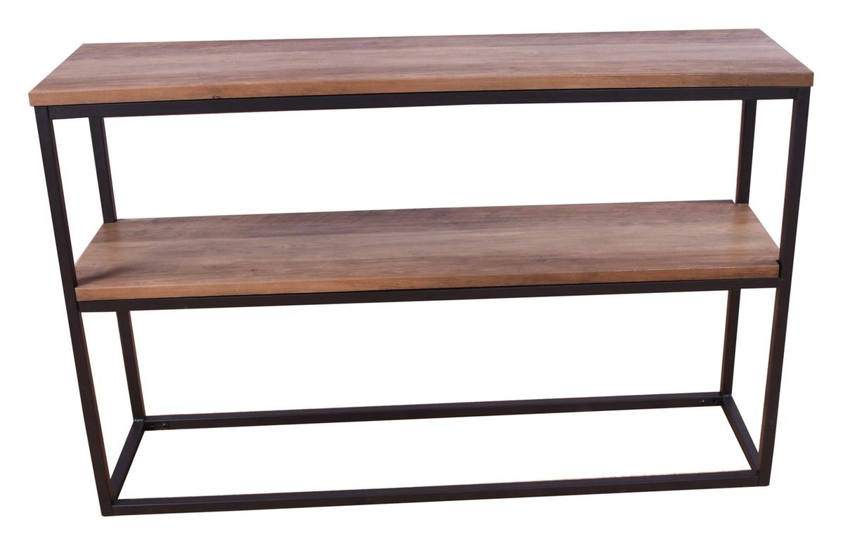 VENTURE DESIGN Rise langt smalt sidebord i teakfarget laminat med sort stålramme og hylle